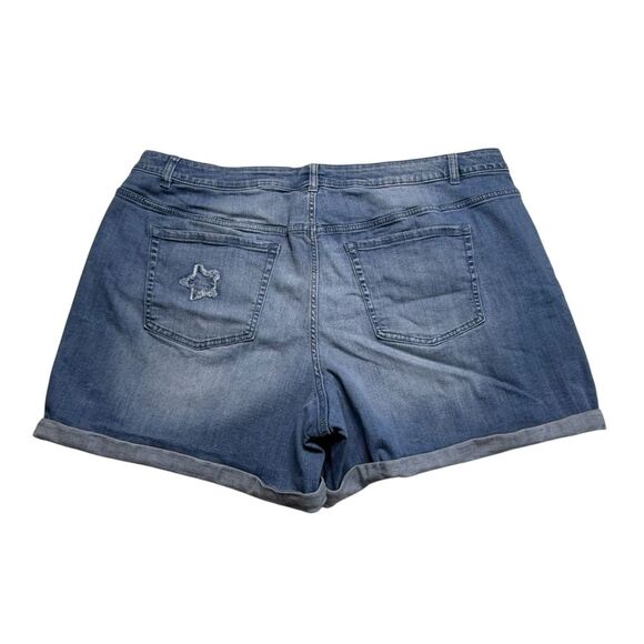 Lane Bryant Distressed Star Denim Shorts Roll Cuffs Plus Sz 26 - Picture 5 of 14